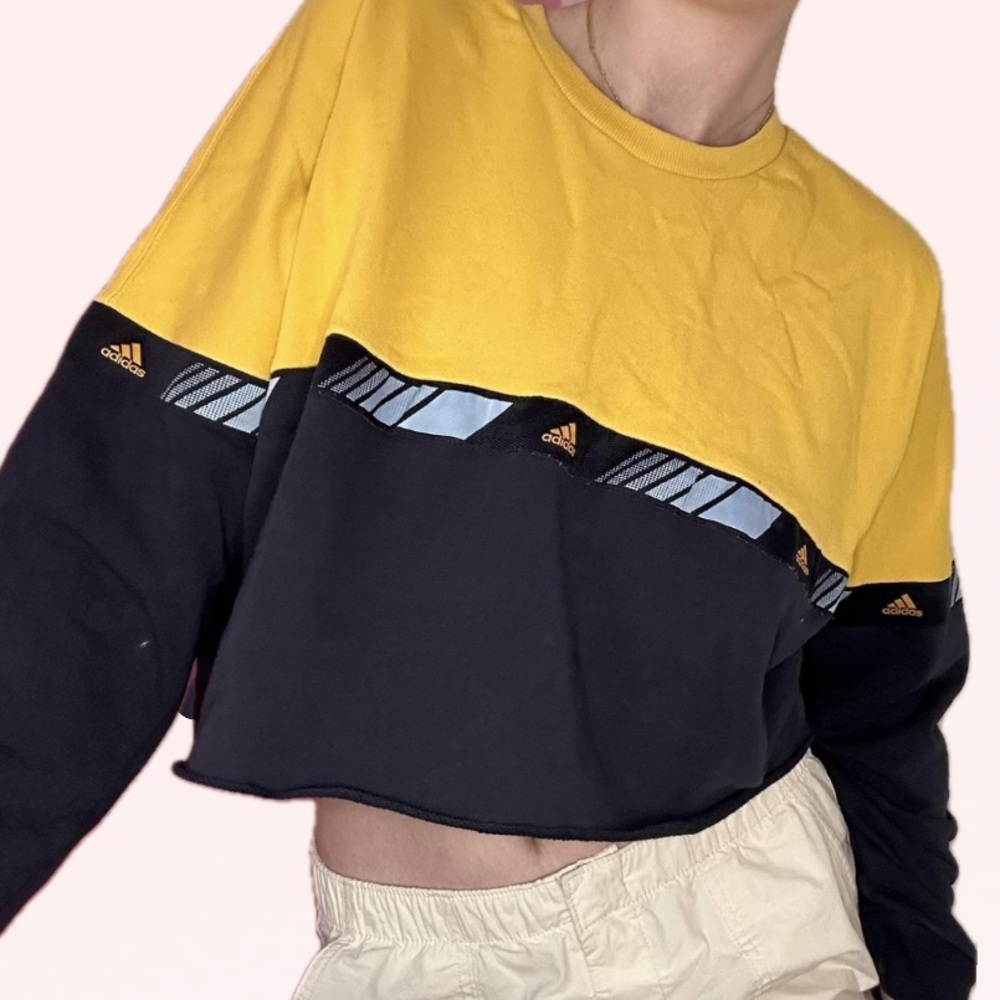 adidas bicoloured blue and yellow long sleeve top
